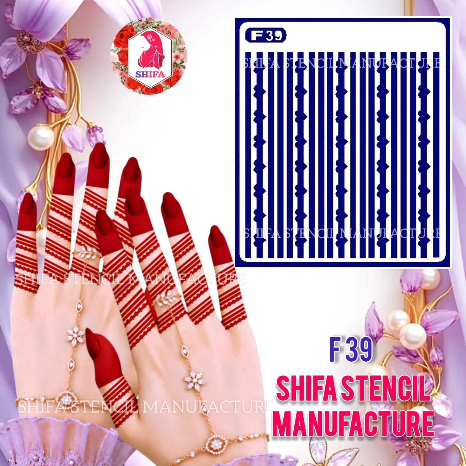 F 39 Modern Linework Fingertip Stencil Sticker Overview Henna Stencil - Shifa Stencil